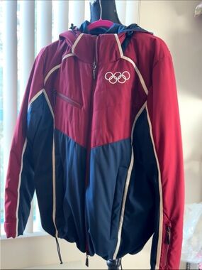 RARE Olympic Logo Red & Navy Womens Hooded Jacket